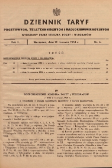 Dziennik Taryf Pocztowych, Teletechnicznych i Radjokomunikacyjnych. 1934, nr 6