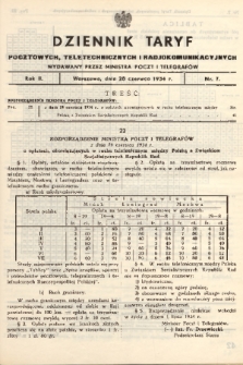 Dziennik Taryf Pocztowych, Teletechnicznych i Radjokomunikacyjnych. 1934, nr 7
