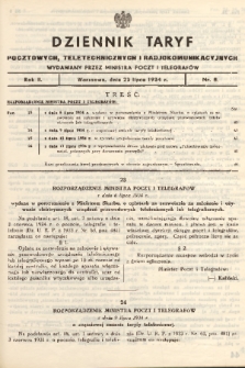 Dziennik Taryf Pocztowych, Teletechnicznych i Radjokomunikacyjnych. 1934, nr 8