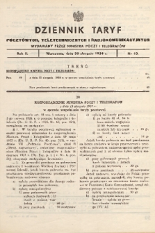 Dziennik Taryf Pocztowych, Teletechnicznych i Radjokomunikacyjnych. 1934, nr 10