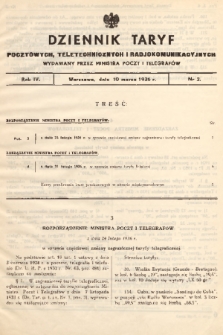 Dziennik Taryf Pocztowych, Teletechnicznych i Radjokomunikacyjnych. 1936, nr 2