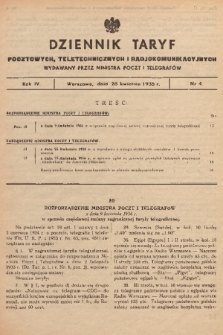 Dziennik Taryf Pocztowych, Teletechnicznych i Radjokomunikacyjnych. 1936, nr 4