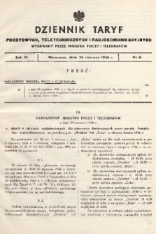 Dziennik Taryf Pocztowych, Teletechnicznych i Radjokomunikacyjnych. 1936, nr 8