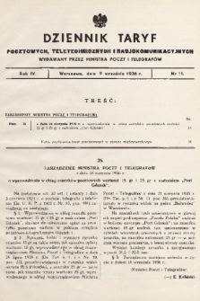 Dziennik Taryf Pocztowych, Teletechnicznych i Radjokomunikacyjnych. 1936, nr 11