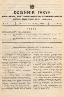 Dziennik Taryf Pocztowych, Teletechnicznych i Radjokomunikacyjnych. 1937, nr 2
