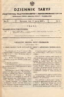 Dziennik Taryf Pocztowych, Teletechnicznych i Radjokomunikacyjnych. 1937, nr 3