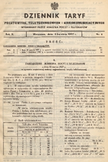 Dziennik Taryf Pocztowych, Teletechnicznych i Radjokomunikacyjnych. 1937, nr 4