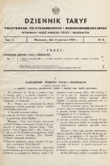 Dziennik Taryf Pocztowych, Teletechnicznych i Radjokomunikacyjnych. 1937, nr 6