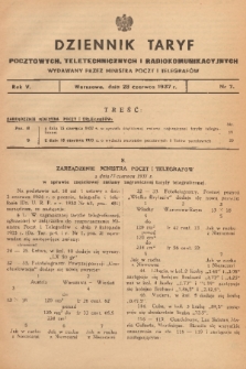 Dziennik Taryf Pocztowych, Teletechnicznych i Radjokomunikacyjnych. 1937, nr 7
