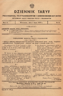 Dziennik Taryf Pocztowych, Teletechnicznych i Radjokomunikacyjnych. 1937, nr 8