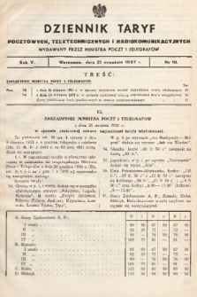 Dziennik Taryf Pocztowych, Teletechnicznych i Radjokomunikacyjnych. 1937, nr 10