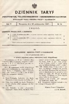 Dziennik Taryf Pocztowych, Teletechnicznych i Radjokomunikacyjnych. 1937, nr 12