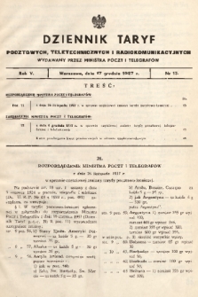 Dziennik Taryf Pocztowych, Teletechnicznych i Radjokomunikacyjnych. 1937, nr 13