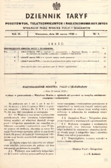 Dziennik Taryf Pocztowych, Teletechnicznych i Radjokomunikacyjnych. 1935, nr 4