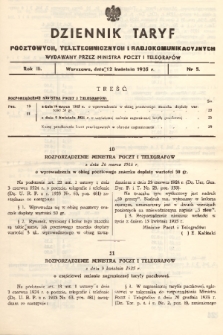 Dziennik Taryf Pocztowych, Teletechnicznych i Radjokomunikacyjnych. 1935, nr 5