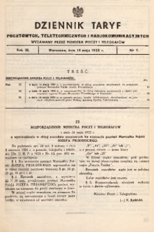Dziennik Taryf Pocztowych, Teletechnicznych i Radjokomunikacyjnych. 1935, nr 7
