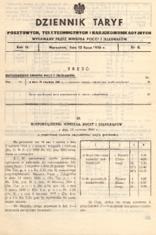 Dziennik Taryf Pocztowych, Teletechnicznych i Radjokomunikacyjnych. 1935, nr 8