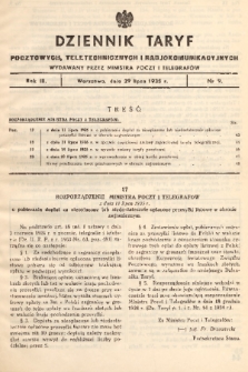 Dziennik Taryf Pocztowych, Teletechnicznych i Radjokomunikacyjnych. 1935, nr 9