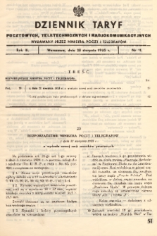 Dziennik Taryf Pocztowych, Teletechnicznych i Radjokomunikacyjnych. 1935, nr 11