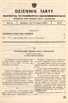 Dziennik Taryf Pocztowych, Teletechnicznych i Radjokomunikacyjnych. 1935, nr 12