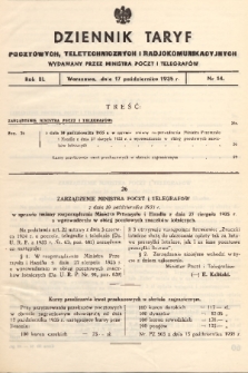 Dziennik Taryf Pocztowych, Teletechnicznych i Radjokomunikacyjnych. 1935, nr 14