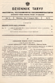 Dziennik Taryf Pocztowych, Teletechnicznych i Radjokomunikacyjnych. 1935, nr 15