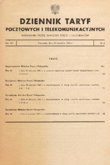 Dziennik Taryf Pocztowych i Telekomunikacyjnych. 1945, nr 4