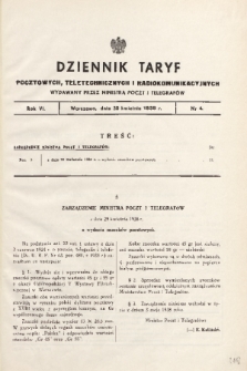 Dziennik Taryf Pocztowych, Teletechnicznych i Radjokomunikacyjnych. 1938, nr 4