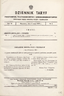 Dziennik Taryf Pocztowych, Teletechnicznych i Radjokomunikacyjnych. 1938, nr 6