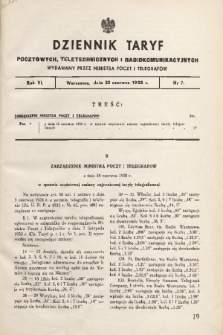 Dziennik Taryf Pocztowych, Teletechnicznych i Radjokomunikacyjnych. 1938, nr 7
