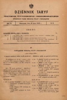 Dziennik Taryf Pocztowych, Teletechnicznych i Radjokomunikacyjnych. 1938, nr 8