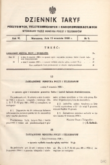 Dziennik Taryf Pocztowych, Teletechnicznych i Radjokomunikacyjnych. 1938, nr 9