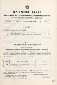 Dziennik Taryf Pocztowych, Teletechnicznych i Radjokomunikacyjnych. 1938, nr 12