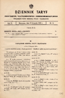 Dziennik Taryf Pocztowych, Teletechnicznych i Radjokomunikacyjnych. 1938, nr 13