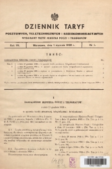 Dziennik Taryf Pocztowych, Teletechnicznych i Radjokomunikacyjnych. 1939, nr 1