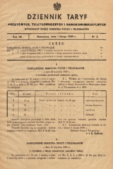 Dziennik Taryf Pocztowych, Teletechnicznych i Radjokomunikacyjnych. 1939, nr 2