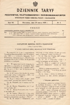 Dziennik Taryf Pocztowych, Teletechnicznych i Radjokomunikacyjnych. 1939, nr 3