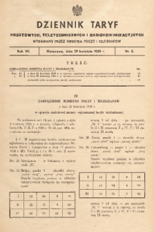 Dziennik Taryf Pocztowych, Teletechnicznych i Radjokomunikacyjnych. 1939, nr 5