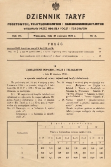Dziennik Taryf Pocztowych, Teletechnicznych i Radjokomunikacyjnych. 1939, nr 6