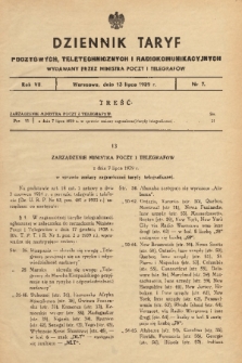 Dziennik Taryf Pocztowych, Teletechnicznych i Radjokomunikacyjnych. 1939, nr 7