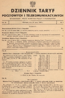 Dziennik Taryf Pocztowych i Telekomunikacyjnych. 1948, nr 4