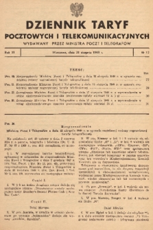 Dziennik Taryf Pocztowych i Telekomunikacyjnych. 1948, nr 12