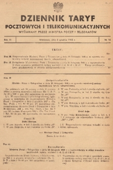 Dziennik Taryf Pocztowych i Telekomunikacyjnych. 1948, nr 16