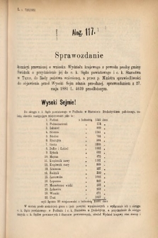 [Kadencja IV, sesja IV, al. 117] Alegata do Sprawozdań Stenograficznych z Czwartej Sesyi Czwartego Peryodu Sejmu Krajowego Królestwa Galicyi i Lodomeryi wraz z Wielkiem Księstwem Krakowskiem z roku 1881. Alegat 117