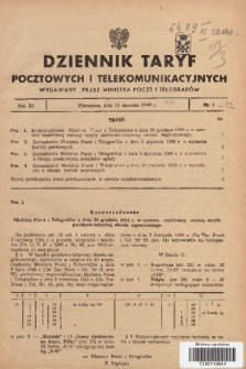 Dziennik Taryf Pocztowych i Telekomunikacyjnych. 1949, nr 1