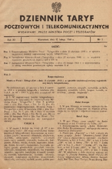 Dziennik Taryf Pocztowych i Telekomunikacyjnych. 1949, nr 2
