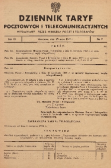 Dziennik Taryf Pocztowych i Telekomunikacyjnych. 1949, nr 7