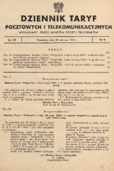 Dziennik Taryf Pocztowych i Telekomunikacyjnych. 1949, nr 8