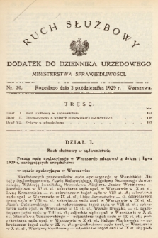 Ruch Służbowy : dodatek do Dziennika Urzędowego Ministerstwa Sprawiedliwości. 1929, nr 20