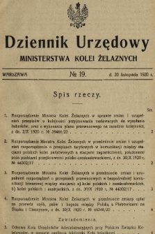 Dziennik Urzędowy Ministerstwa Kolei Żelaznych. 1920, nr 19